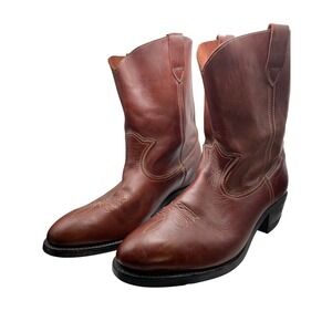 Mens Brown Leather Wellington Work Boots Mid Calf Pull On size 13